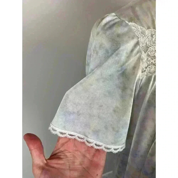 Vtg 70s Miss Elaine Babydoll Nightgown Floral Blue Lace Union Tag Coquette M - Picture 3 of 13